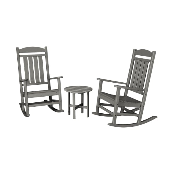 Plywood 80972845 Presidential Rocker Set with Round 18 in. Side Table, Slate Grey - 3 Piece -  Polywood