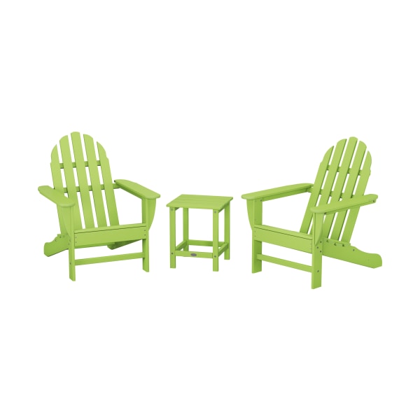 Plywood 80972918 Classic Folding Adirondack Set with Long Island Side Table, Lime - 3 Piece -  Polywood