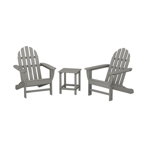 Plywood 80972926 Classic Folding Adirondack Set with Long Island Side Table, Slate Grey - 3 Piece -  Polywood