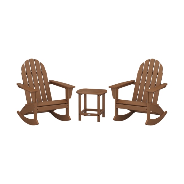 Plywood 80972880 Vineyard Adirondack Rocking Chair Set with South Beach Side Table, Teak - 3 Piece -  Polywood