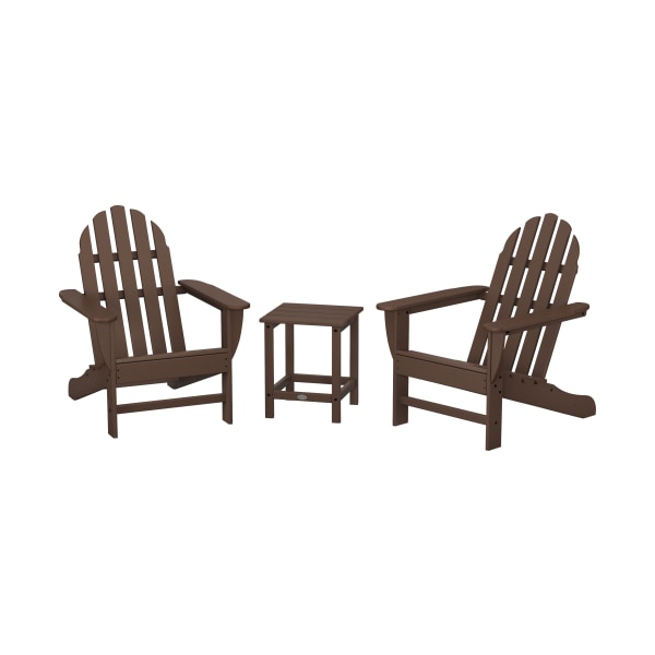 80972920 Classic Folding Adirondack Set with Long Island Side Table, Mahogany - 3 Piece -  Polywood