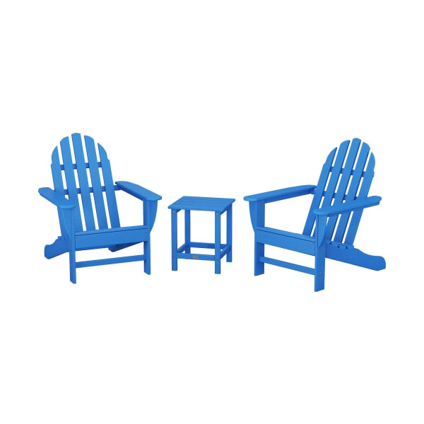 Plywood 80972921 Classic Folding Adirondack Set with Long Island Side Table, Pacific Blue - 3 Piece -  Polywood