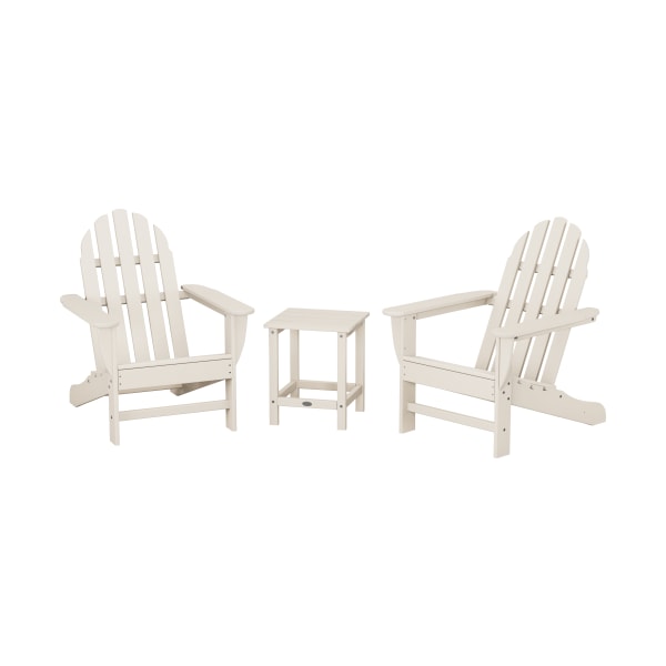 Plywood 80972927 Classic Folding Adirondack Set with Long Island Side Table, Sand - 3 Piece -  Polywood