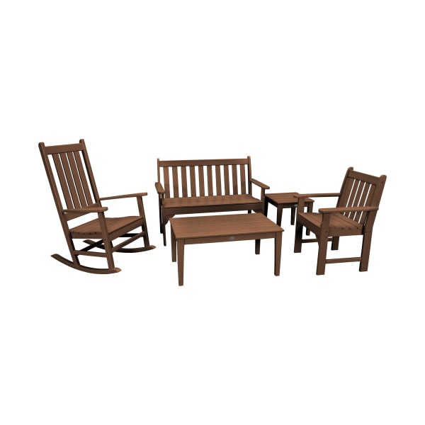 Plywood 80972819 Vineyard Bench & Rocking Chair Set, Teak - 5 Piece -  Polywood