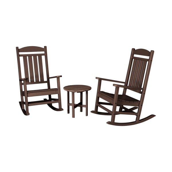 Plywood 80972852 Presidential Rocker Set with Round 18 in. Side Table, Mahogany - 3 Piece -  Polywood