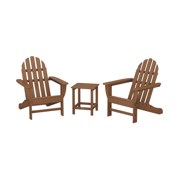 Plywood 80972680 Classic Folding Adirondack Set with Long Island Side Table, Teak - 3 Piece -  Polywood