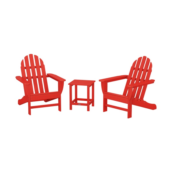 Plywood 80972919 Classic Folding Adirondack Set with Long Island Side Table, Sunset Red - 3 Piece -  Polywood