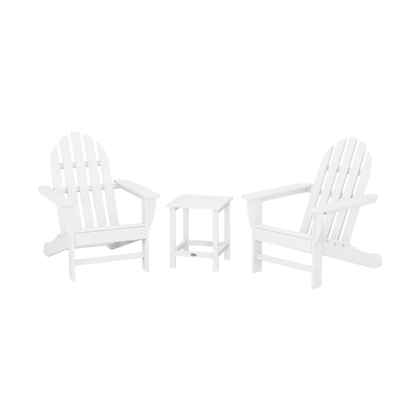 Plywood 80972923 Classic Folding Adirondack Set with Long Island Side Table, White - 3 Piece -  Polywood