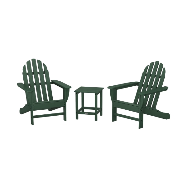 80972924 Classic Folding Adirondack Set with Long Island Side Table, Green - 3 Piece -  Polywood