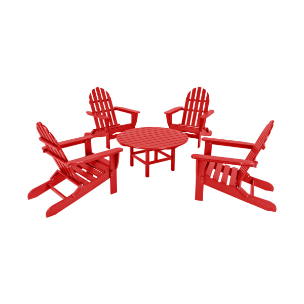 Plywood 80972736 Classic Folding Adirondack Conversation Group, Sunset Red - 5 Piece -  Polywood