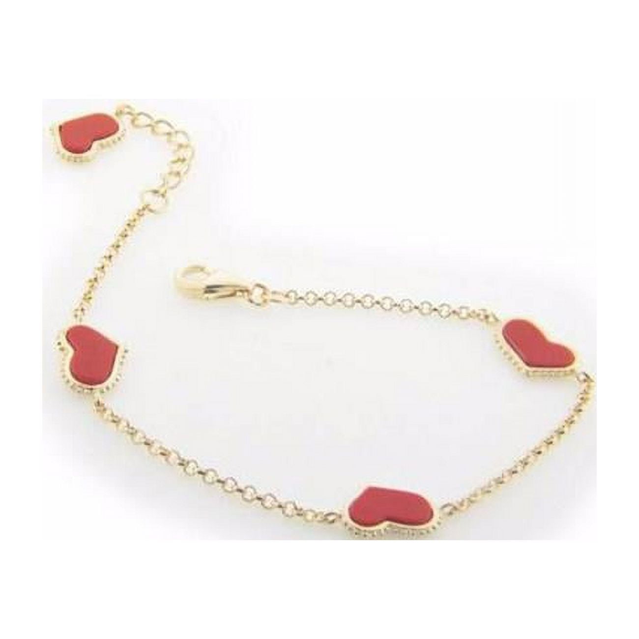 762113C 7 & 1 in. Four Coral Hearts Charms Bracelet in Vermeil Sterling -  Fronay
