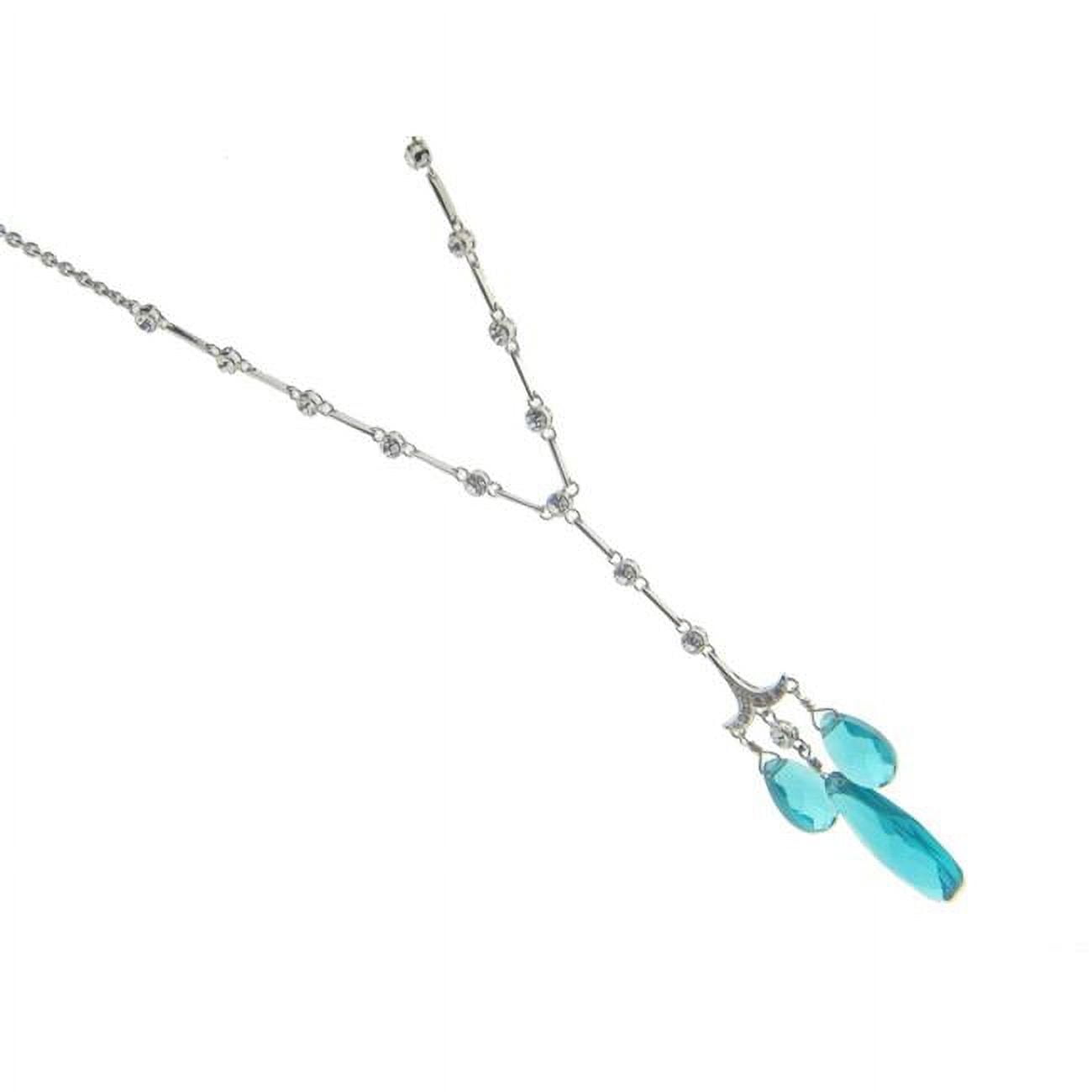 Picture of Fronay 901117 16 in. Paraiba Briolette & CZ High Fashion Necklace in Sterling SIlver