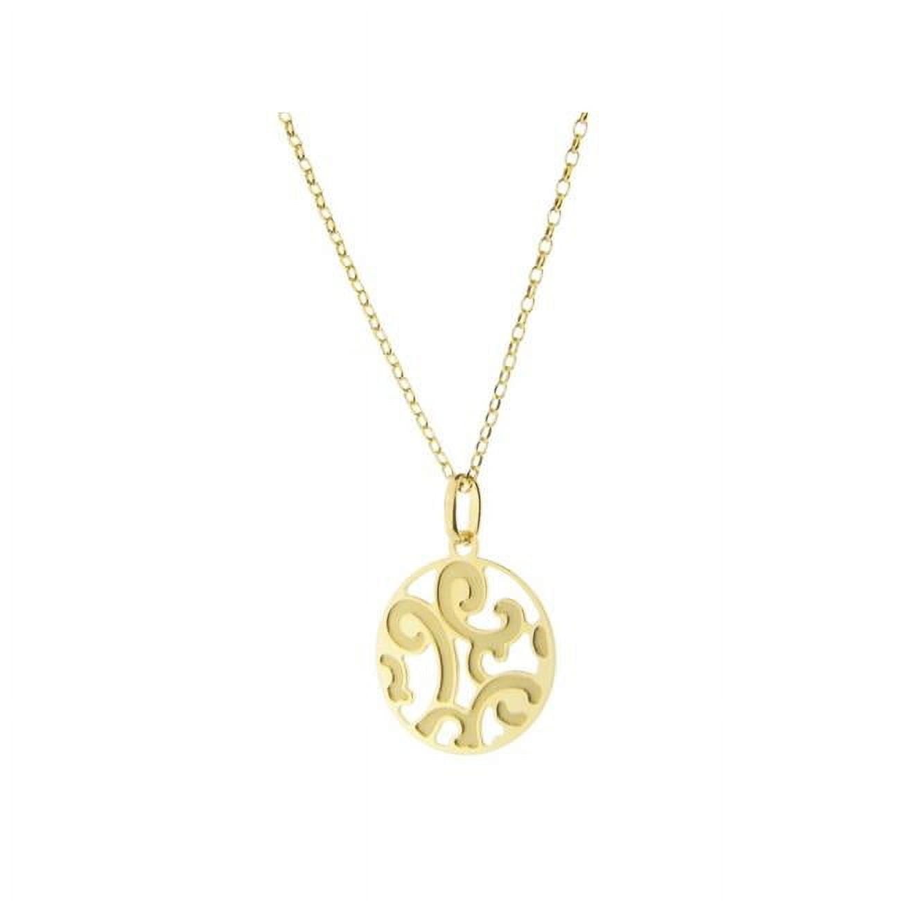 Picture of Fronay 91205G 16 in. Estruscan Golden Swirls Disc Necklace in Sterling Silver