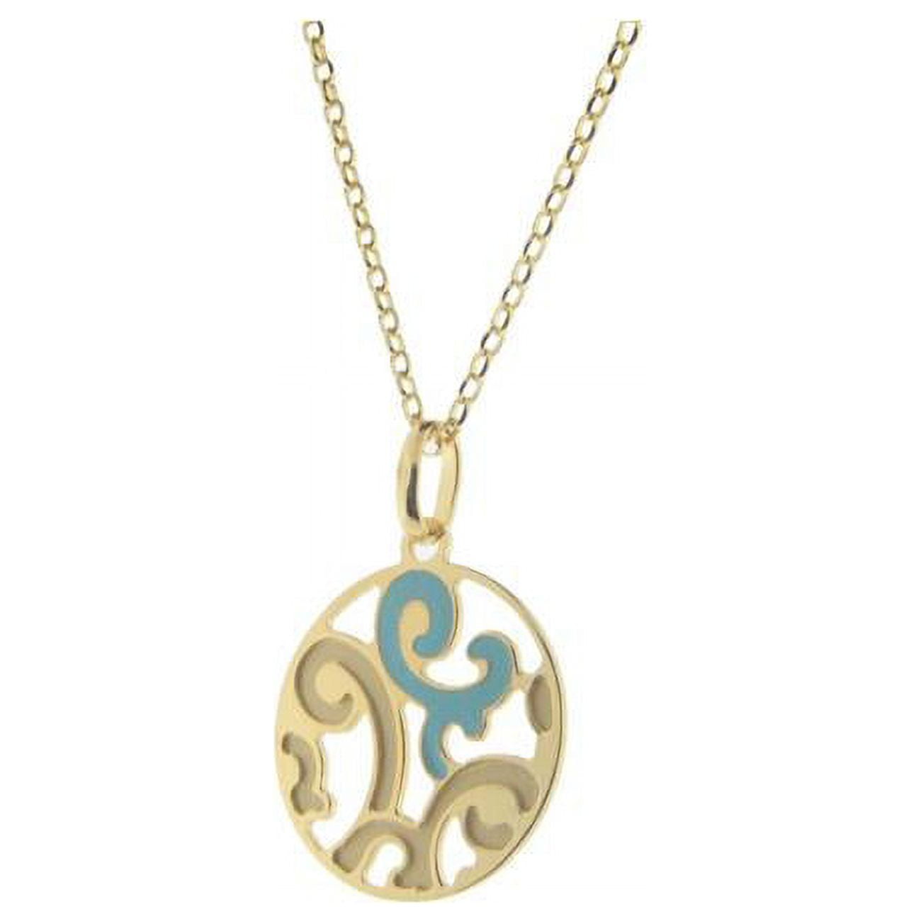 Picture of Fronay 91205TG 16 in. Estruscan Turquoise Swirls Disc Necklace in Sterling Silver
