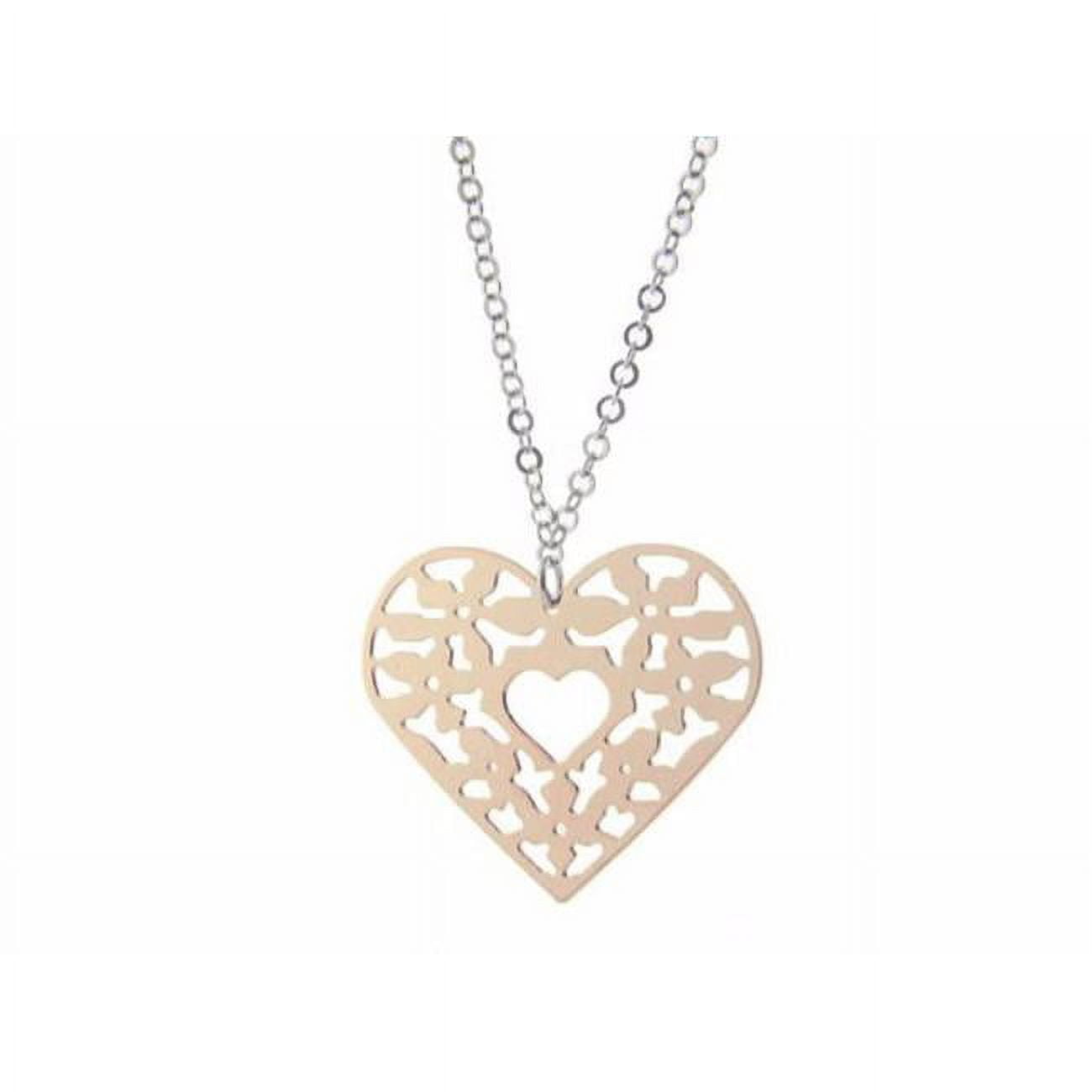 Picture of Fronay 91217P 18 & 1 in. Filigree Sterling Silver Pink Heart Pendant Necklace