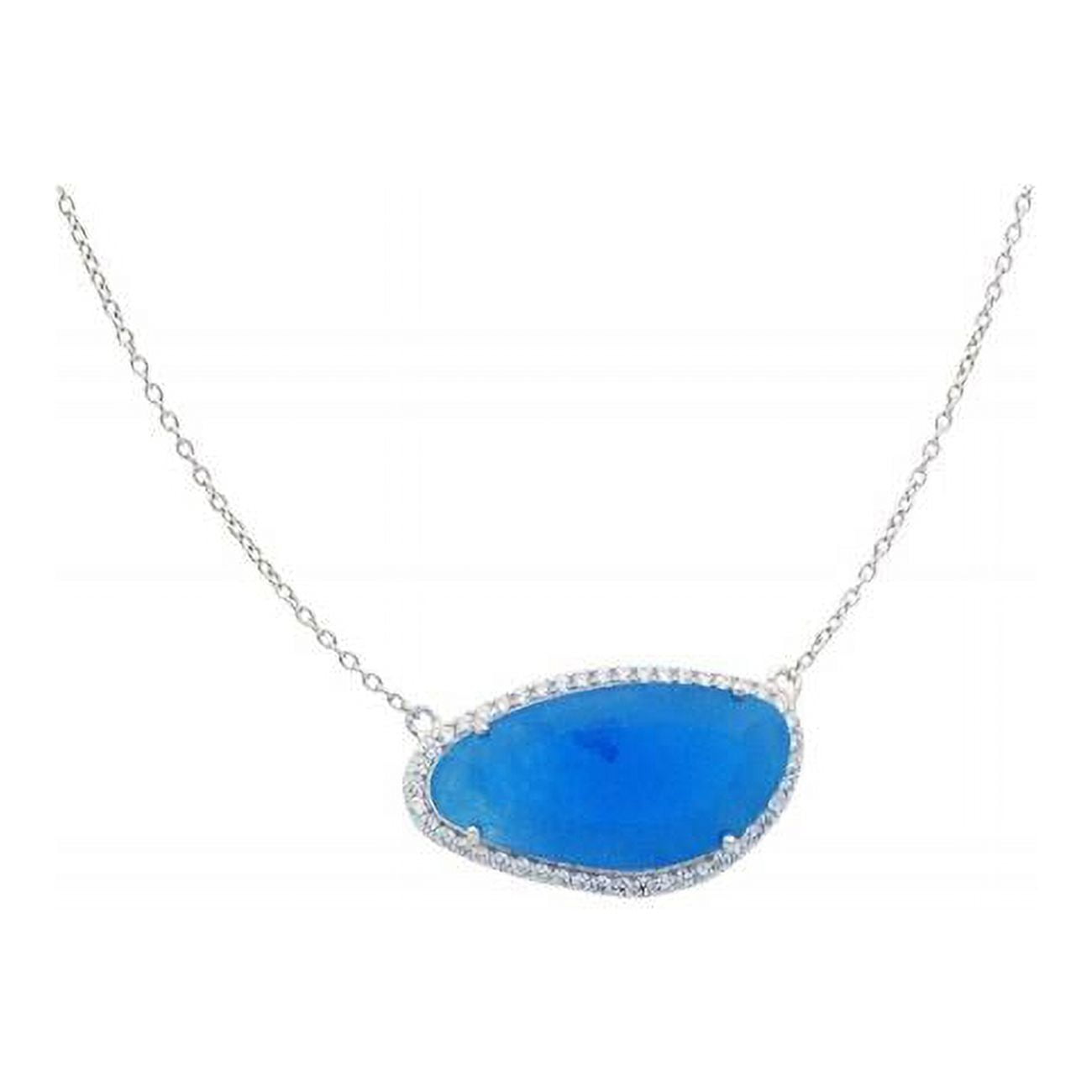 Picture of Fronay 991109B 16 in. Blue Jade Stone Slice Necklace in Sterling Silver