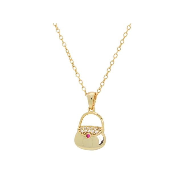 Picture of Fronay 111201G 16 & 2 in. Teen Red Cz Purse Pendant Necklace in Gold Plated Sterling Silver