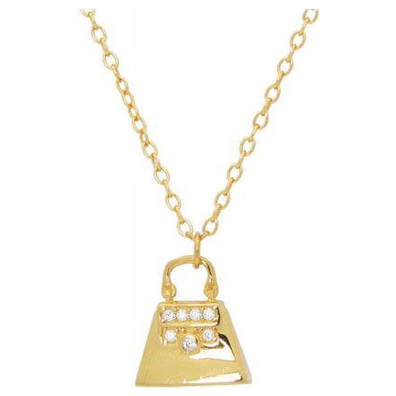 Picture of Fronay 111202G 16 & 2 in. Teen Sparkling Cz Purse Pendant Necklace in Gold Plated Sterling Silver