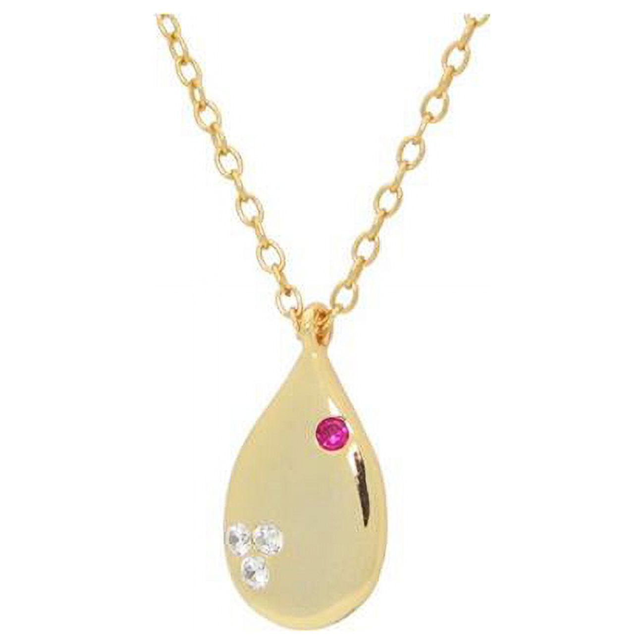 Picture of Fronay 111209G 16 & 2 in. Sweet Red Cz Rain Drop Necklace in Gold Plated Sterling Silver