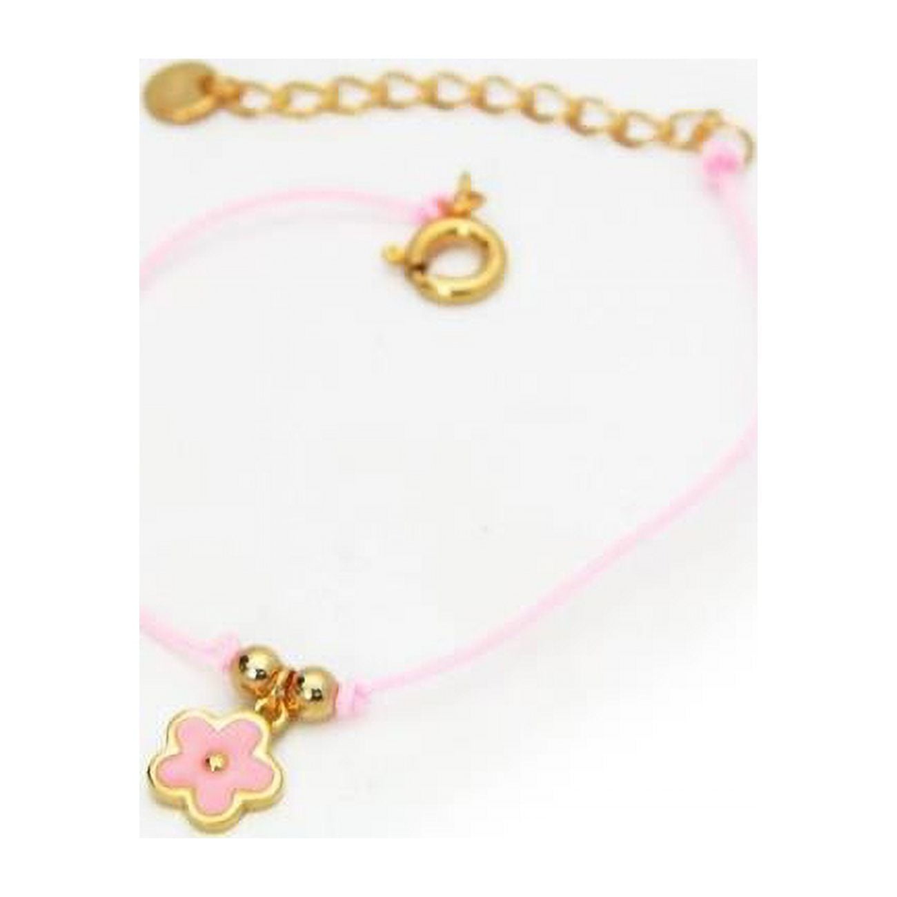 5.2 in. Pink Enamel Daisy Flower Charm Pink Cord Bracelet in Vermeil -  Shiny Stones, SH2531358
