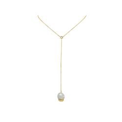 Picture of Fronay 111212G Dangling Gold Capped Pearl Pendant Lariat Necklace in Vermeil