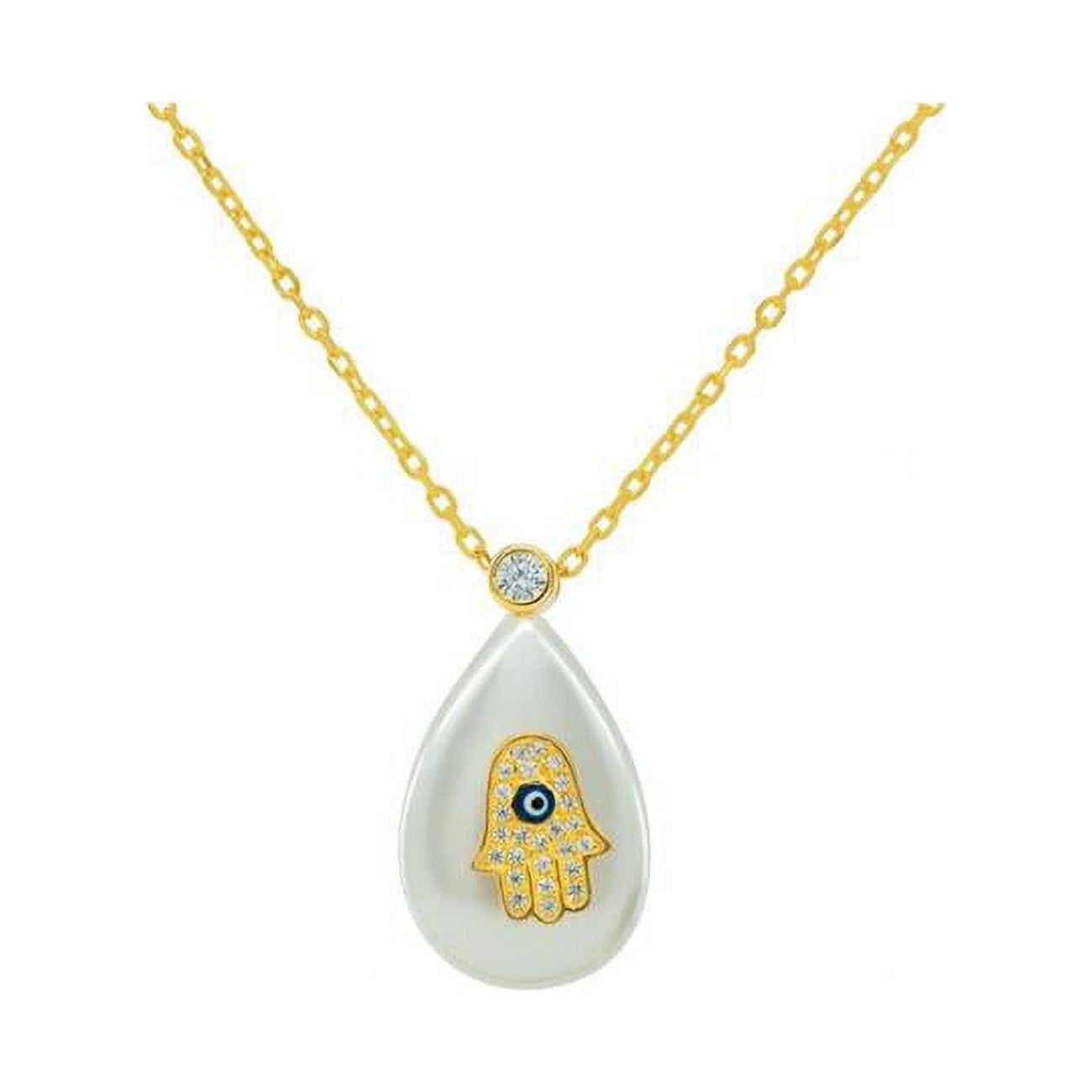 Picture of Fronay 111808G 15.5-17.5 in. Mother of Pearl Hamsa Drop Pendant Necklace