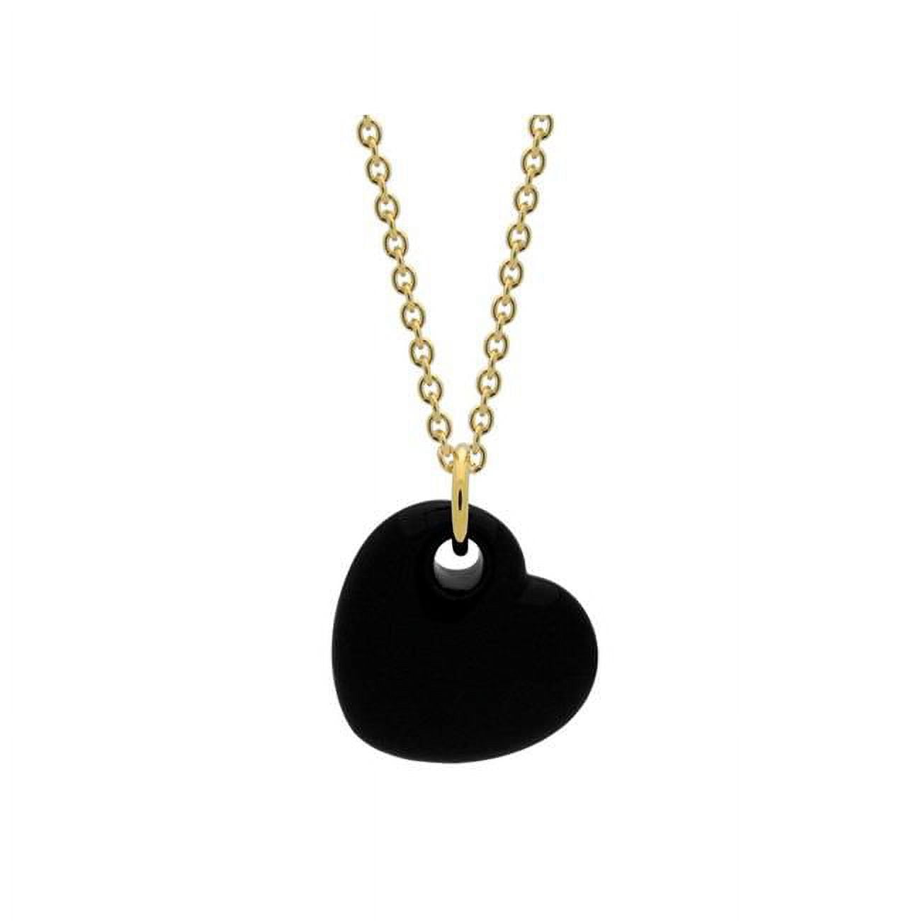Picture of Fronay 121126B 15 in. 18k Gold Plated Black Enamel Puffy Heart Necklace