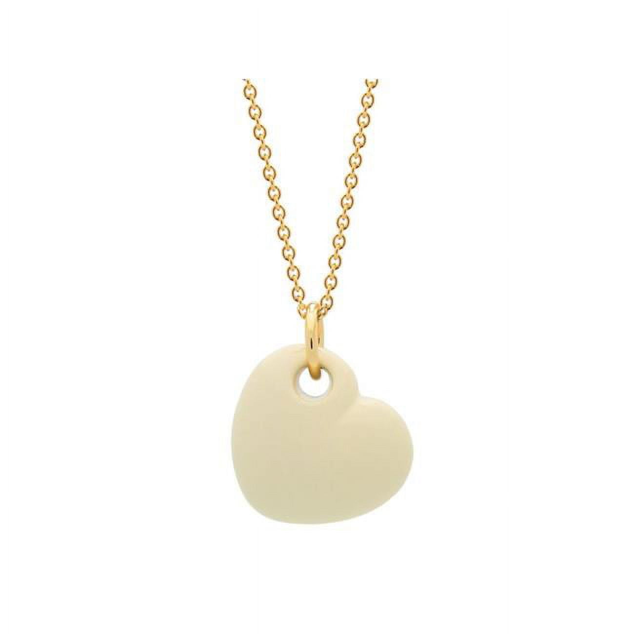 Picture of Fronay 121126C 15 in. 18k Gold Plated Cream Enamel Puffy Heart Necklace
