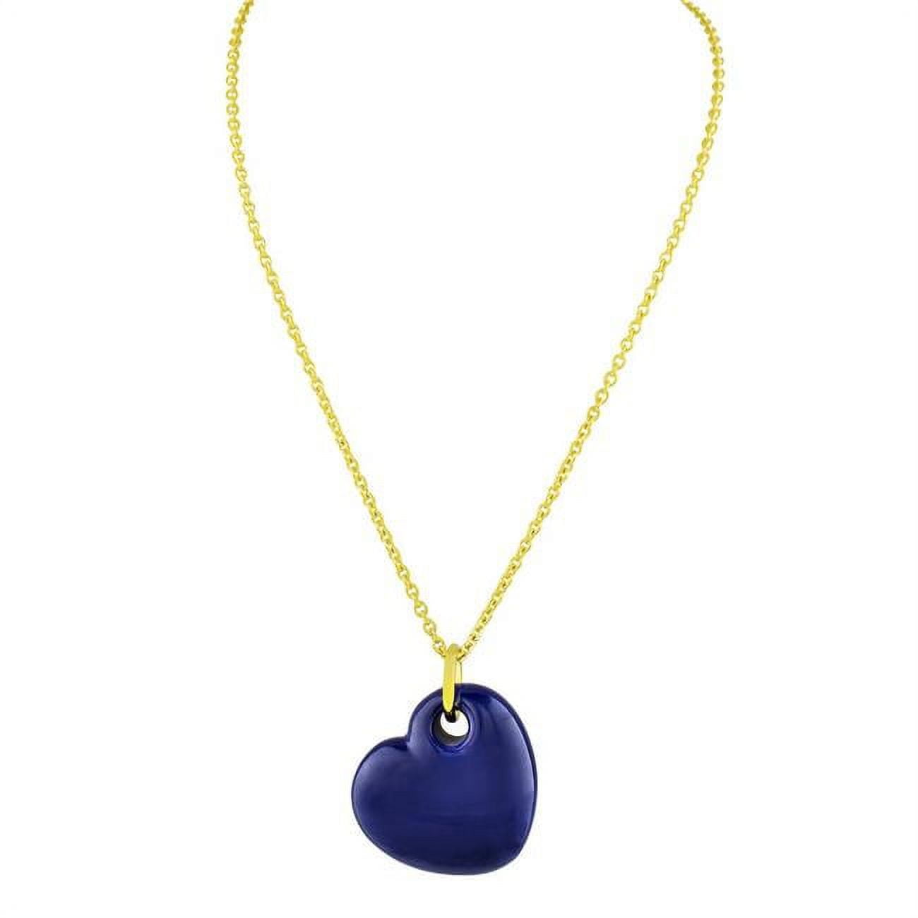 Picture of Fronay 121126N 15 in. 18k Gold Plated Blue Enamel Puffy Heart Necklace