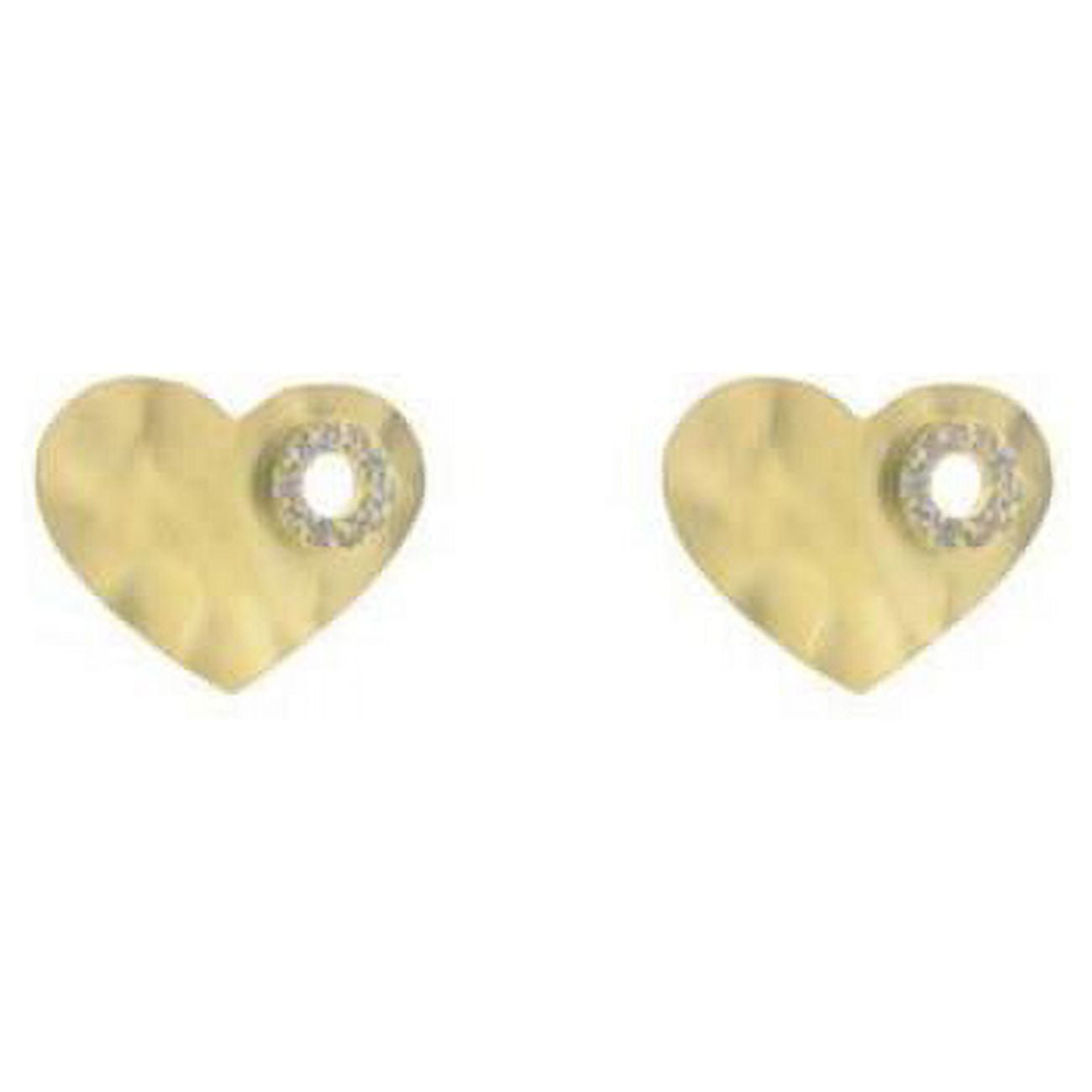 Picture of Fronay 215191G Sterling Silver Gold Plated Hammered Heart Inside Cubic Zirconia Circle Stud Earrings