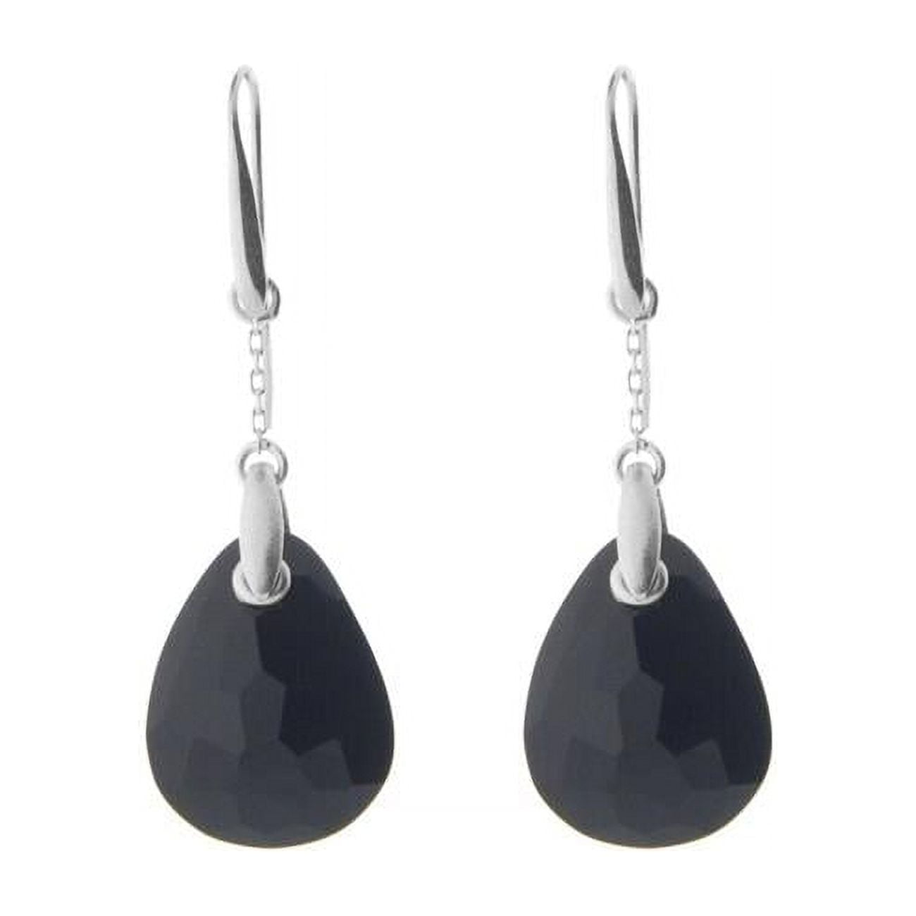 Picture of Fronay 215247B 1 in. Sterling Silver French Hook Drop Earrings&#44; Black Faceted Crystal