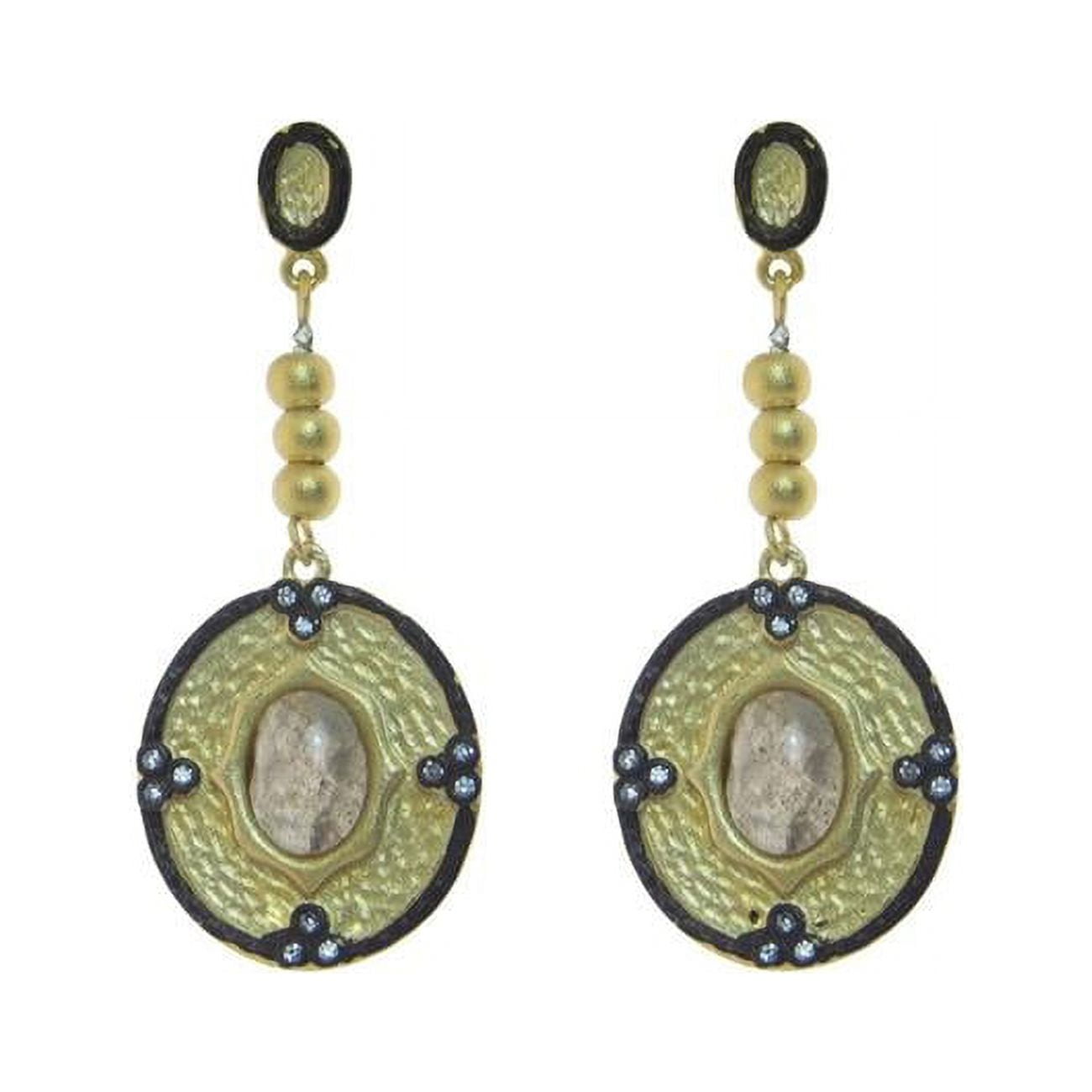 Picture of Fronay 215277 1.25 in. Athena Labradorite Oval Hoop Earrings in Gold Plated Sterling Silver