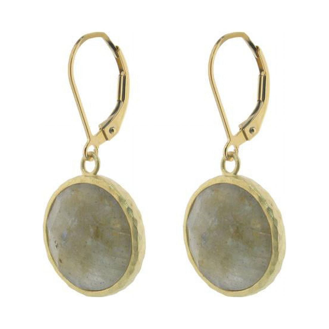 Picture of Fronay 215279 15 mm Grey Labradorite Dangling Silver Vermeil Earrings - Round Natural Stones
