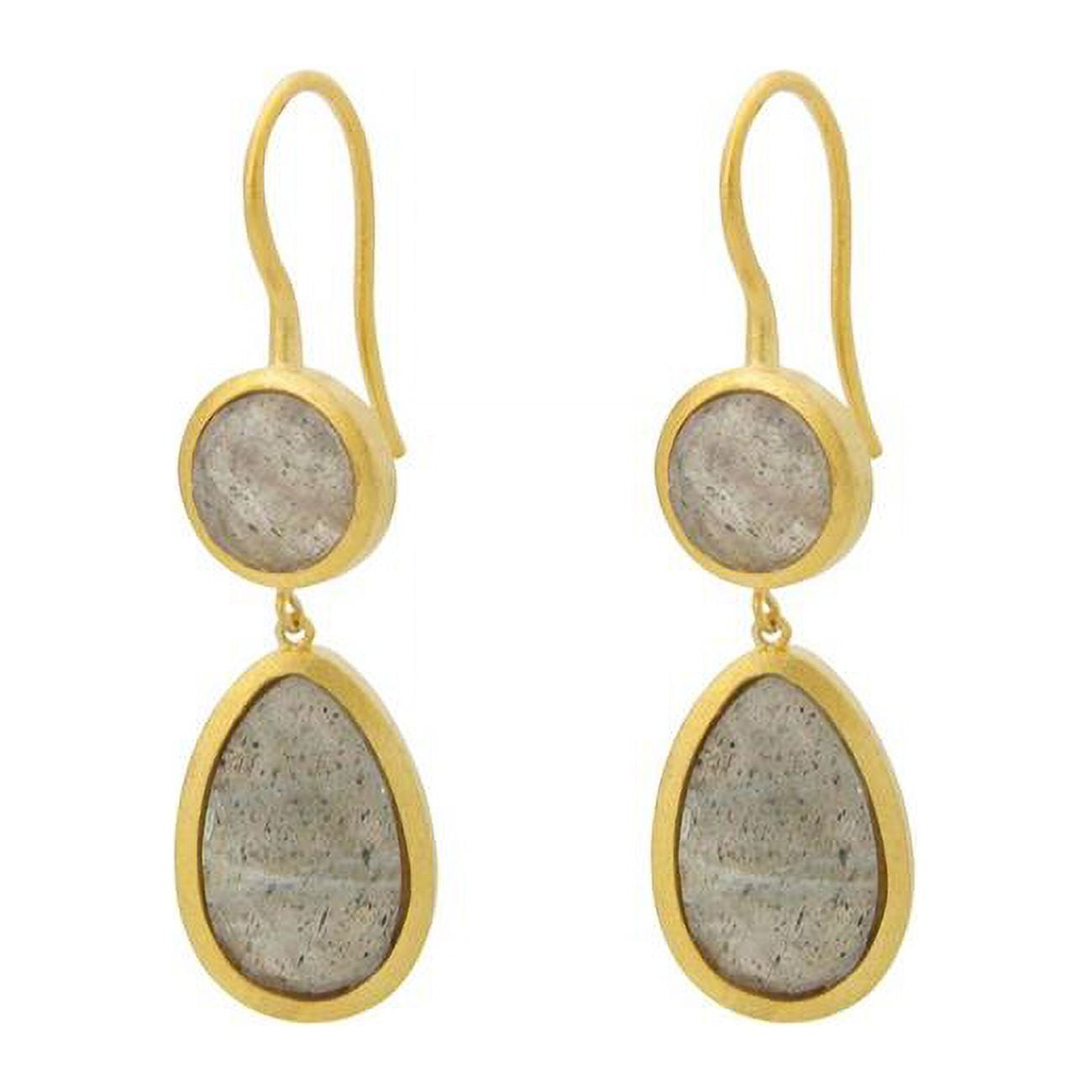 Picture of Fronay 215341 Natural Labradorite Double Drop Hook Earrings in Vermeil