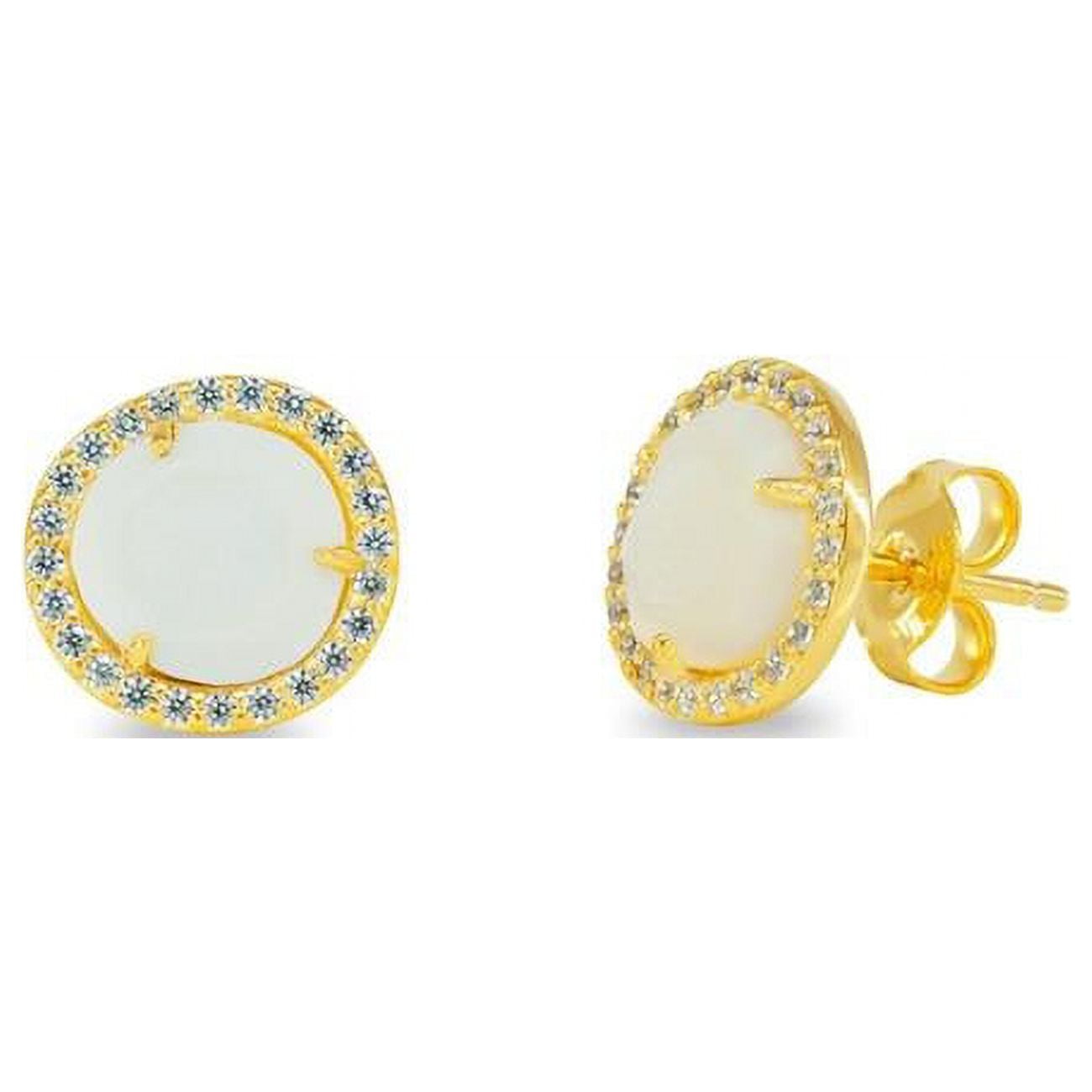 Picture of Fronay 2G5376M Mother of Pearl Stud Earrings in Gold Over Silver