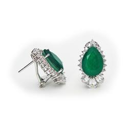 Picture of Fronay 315196E Divine Pear Emerald Omega Stud Earrings&#44; Sterling Silver