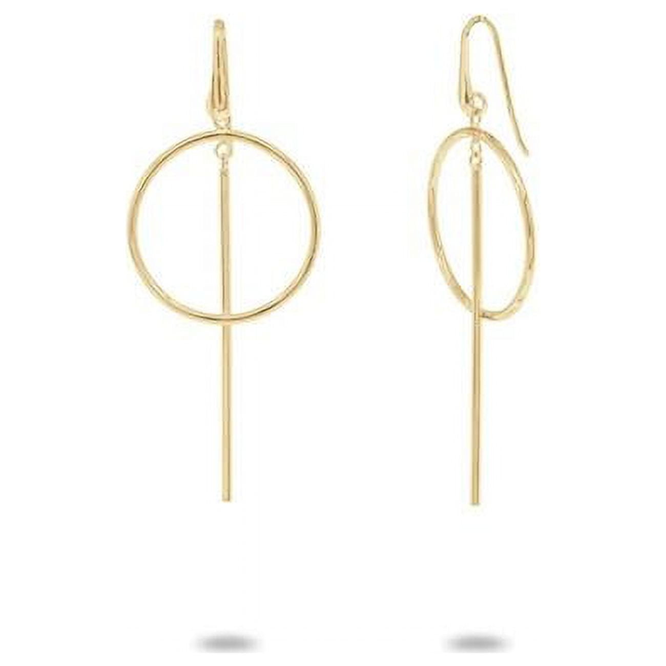 Picture of Fronay 325135G Golden Geometric Circle Earrings with Dangling Bar