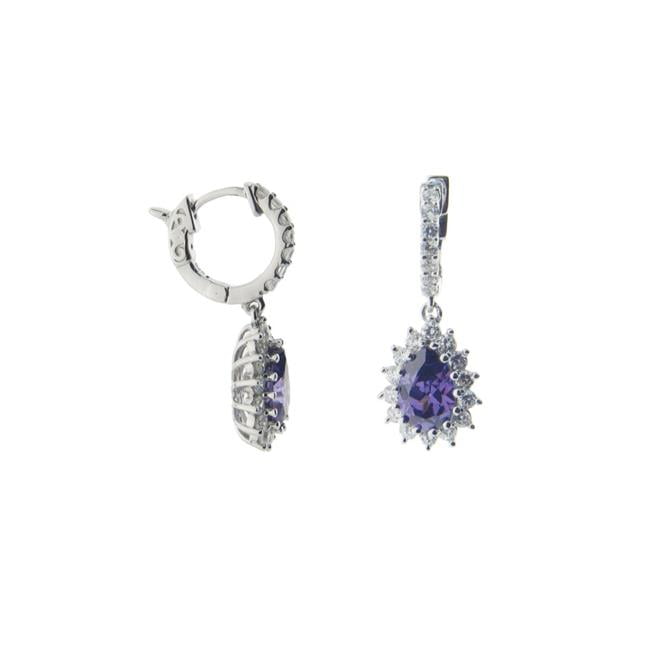 Picture of Fronay 355172A Amethyst Cubic Zirconia Huggie Earrings&#44; 925 Sterling Silver