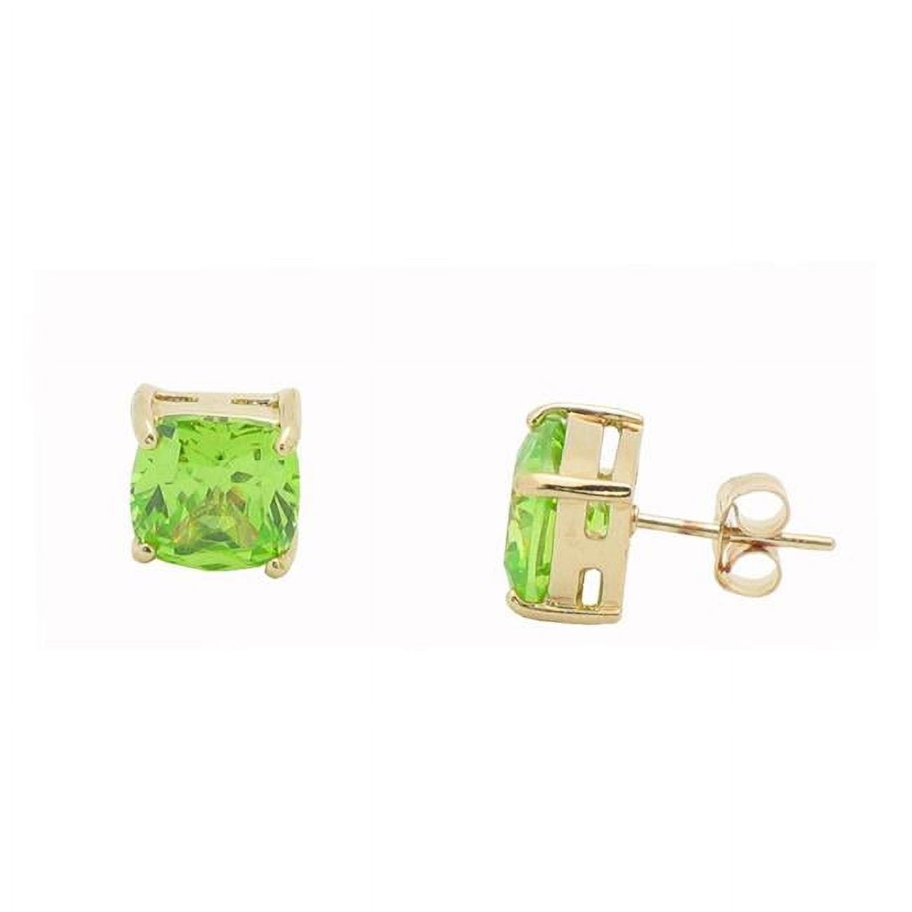 Picture of Fronay 41E362G 7 mm Sterling Silver Princes Cubic Zirconia Emerald Color Earrings Studs