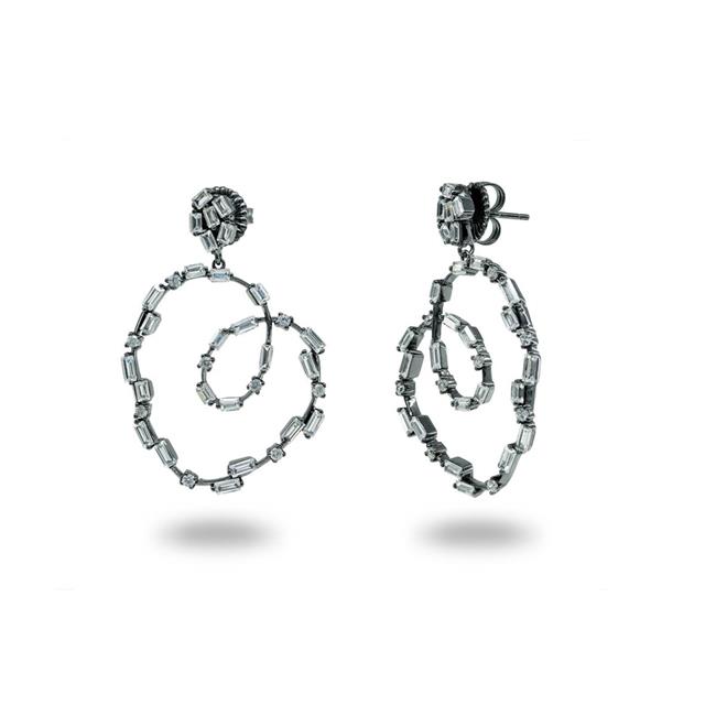 Picture of Fronay 715140B Elegant Spiral Baguettes Earrings in Sterling Silver