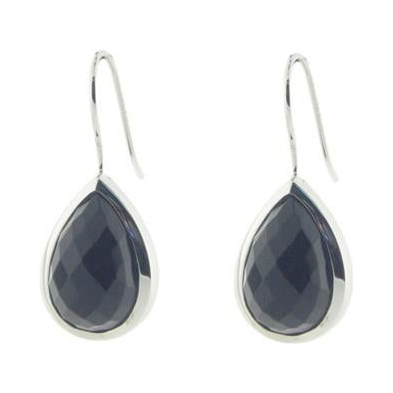Picture of Fronay 725215B Faceted Black Onyx Hook Earrings in Sterling Silver
