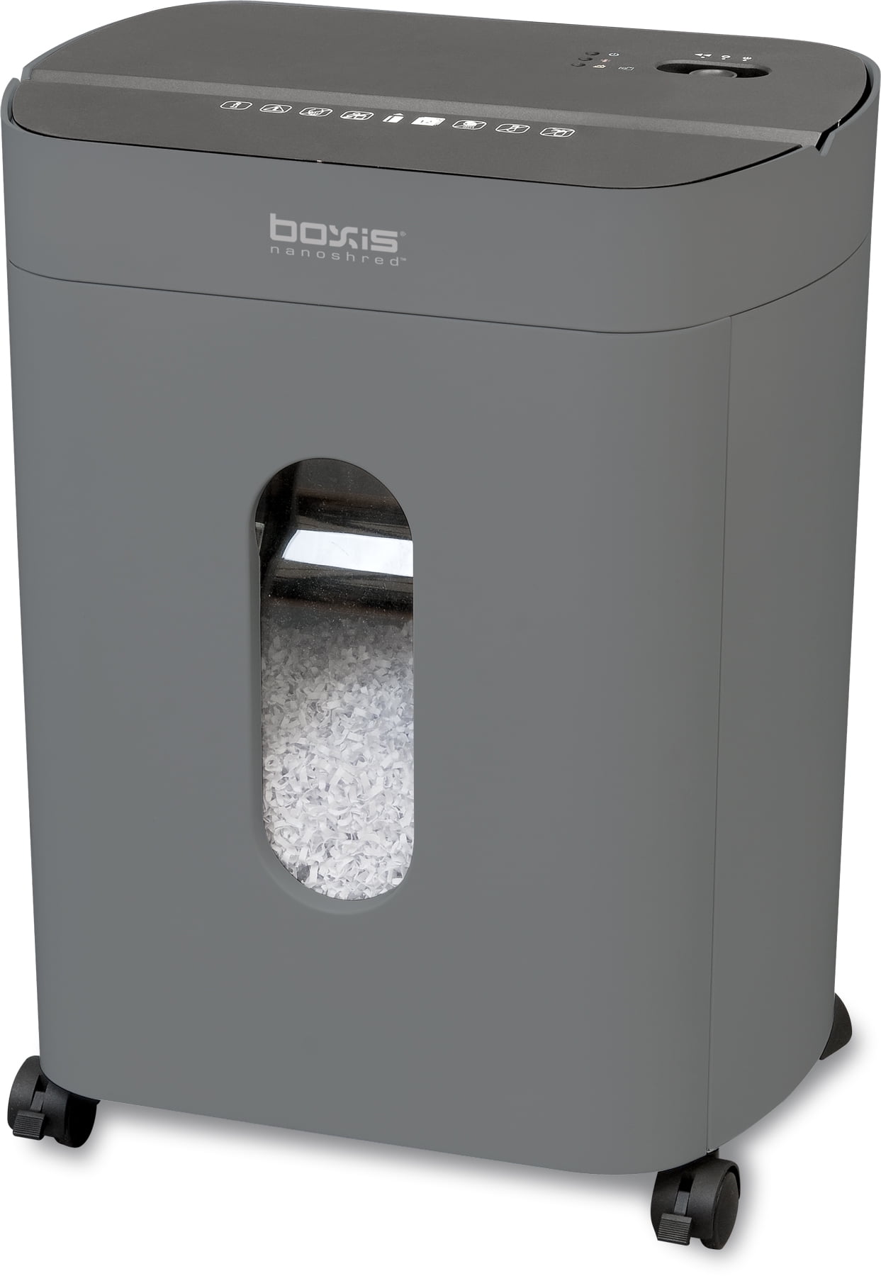 Picture of Boxis IS-BN101P-GUN-UBS Gun Metal Boxis NanoShred High Security 10-Sheet Paper Shredder Pullout Bin & Casters