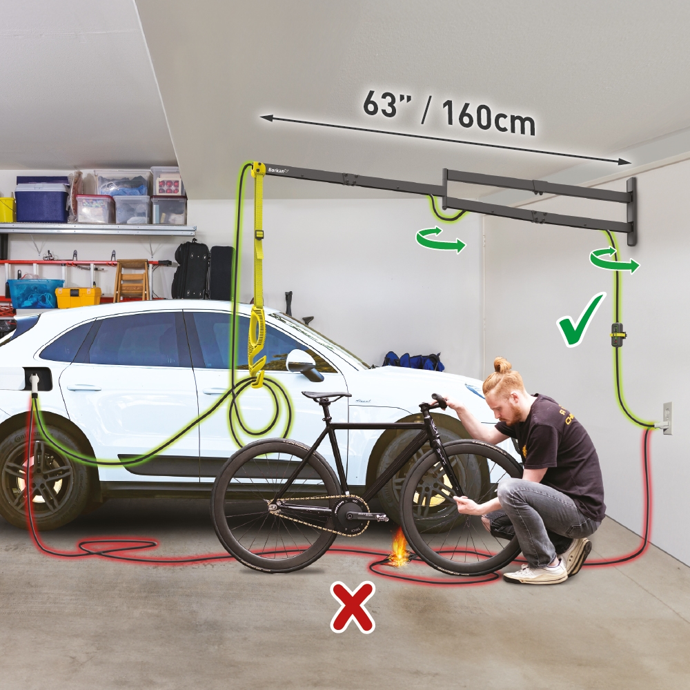 Barkan  EV160WM  63" Protective EV Charging Cable Triple Wall Arm, Weatherproof for Electric Vehicle Cable, Retractor Arm