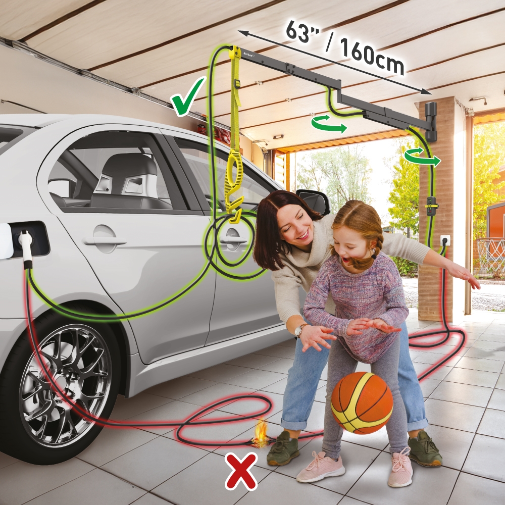 Barkan  EV160WM2 63" Protective EV Charging Cable Double Wall Arm Weatherproof, for Electric Vehicle Cable, Retractor Arm