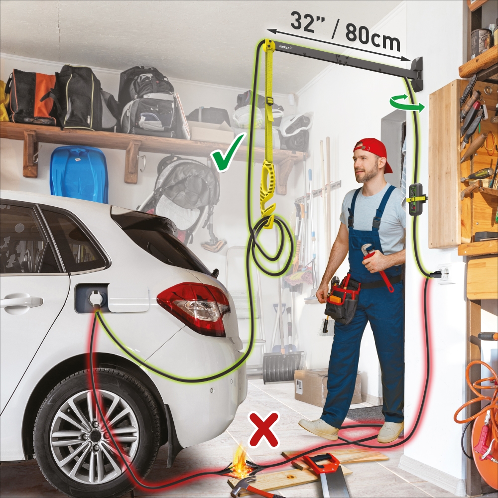 Barkan EV80WM 32" Protective EV Charging Cable Wall Arm Weatherproof, for Electric Vehicle Cable, Retractor Arm