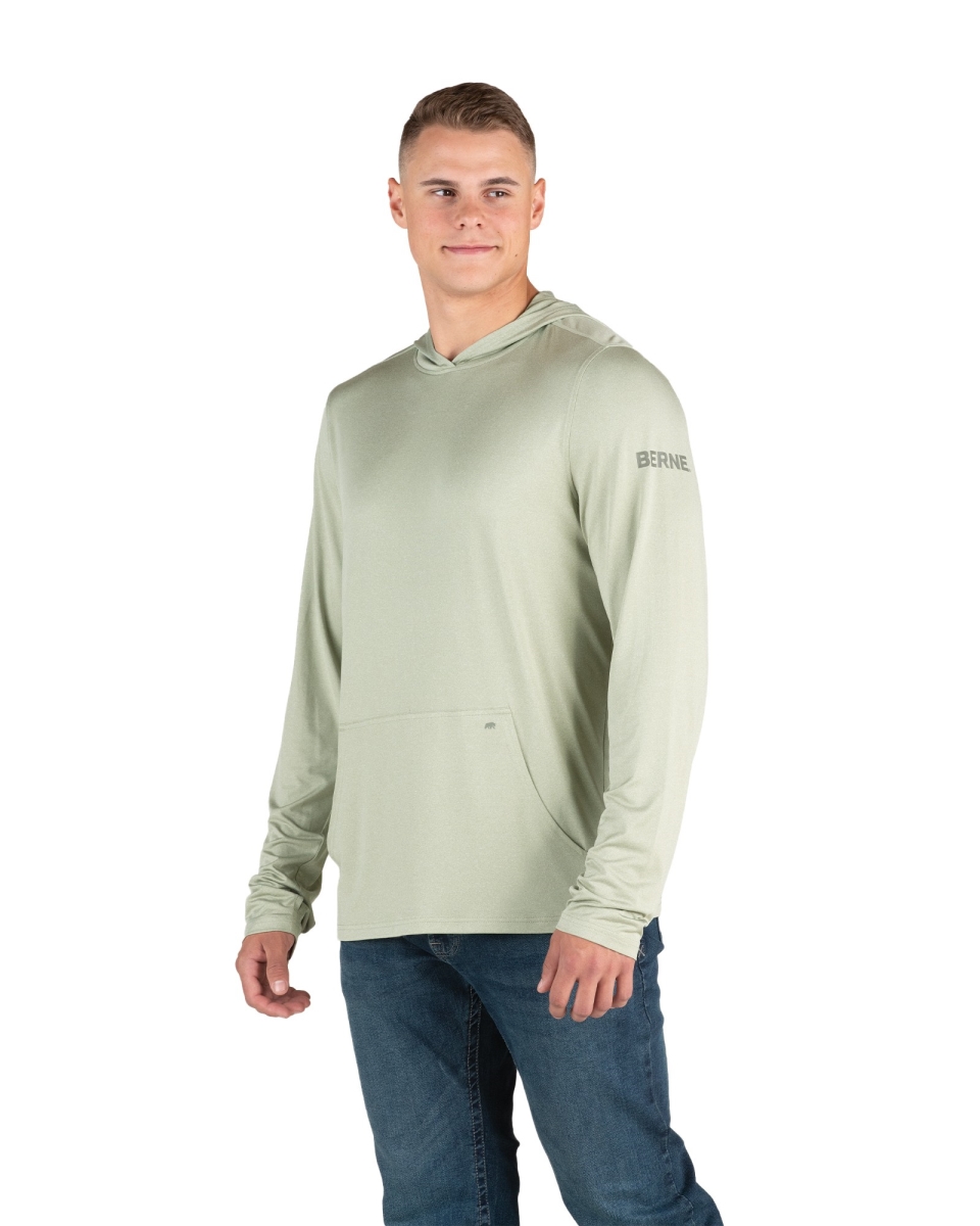 SH13HSEAR440 Long Sleeve Hooded UPF Sun Shirt - Heathered Seagrass - Large