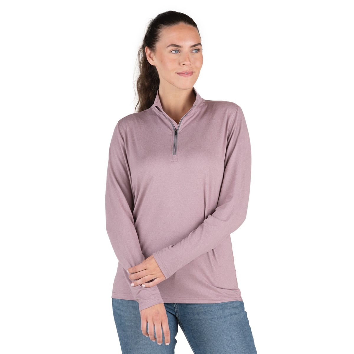 WSH14HELBR360 Womens Midweight UPF Quarter-Zip Pullover Jacket, Heathered Elderberry - Small