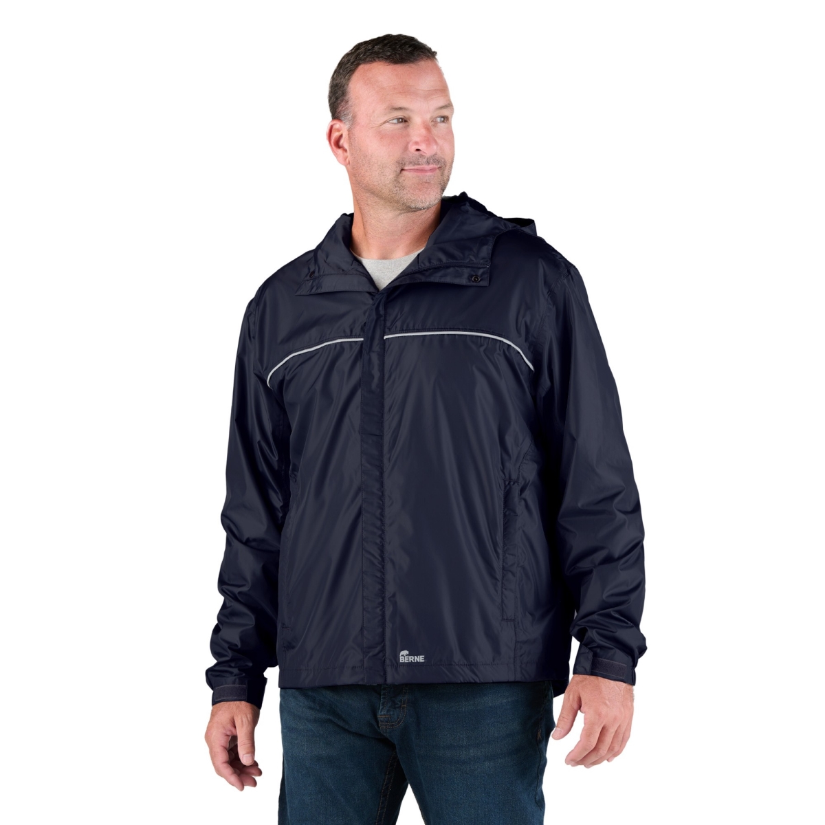 RJ25NVT440 Coastline Lightweight Hooded Rain Jacket, Navy - Large