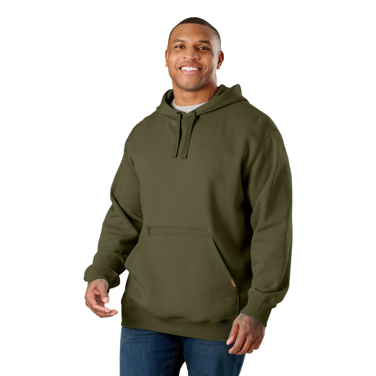 SP418CDGT480 Heritage Zippered Pocket Hooded Pullover Sweatshirt, Cedar Green - Extra Large