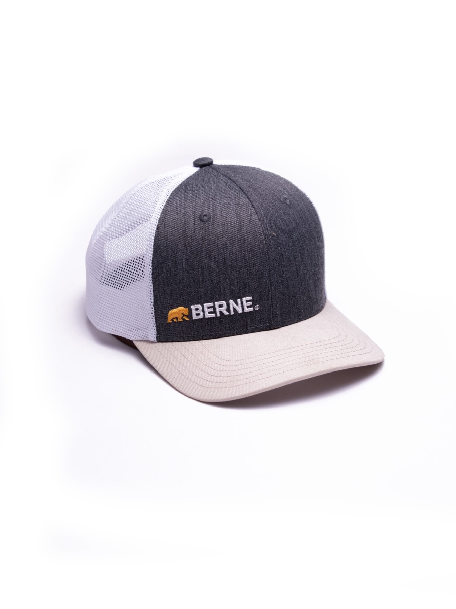 H182CCH20400 Offset Logo Mesh-Back Cap, Charcoal Heather Berne & Bear - One Size
